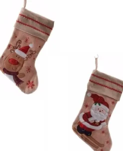 Merkloos Kerstsokken>2X Stuks Setje Katoenen/Jute Kerstsokken Van 25 X 45 Cm - Kerstman En Rendier - Kerstversieringen/Kerst Artikelen