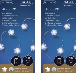 Lumineo 2X Stuks Sneeuwvlokken Lichtsnoeren Met Timer 40 Lampjes Wit Op Batterij - Sneeuwvlok Verlichting - Kerstlampjes/Kerstlichtjes Best