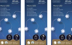 Lumineo 3X Stuks Sneeuwvlokken Lichtsnoeren Met Timer 40 Lampjes Wit Op Batterij - Sneeuwvlok Verlichting - Kerstlampjes/Kerstlichtjes Online