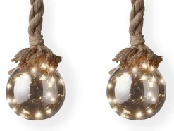 Lumineo 1X Stuks Verlichte Glazen Kerstballen Aan Touw Met 30 Lampjes Zilver/Warm Wit 15 Cm - Decoratie Kerstballen Met Licht Fashion