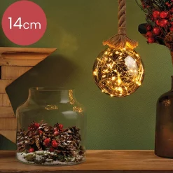 Lumineo 1X Stuks Verlichte Glazen Kerstballen Aan Touw Met 30 Lampjes Zilver/Warm Wit 15 Cm - Decoratie Kerstballen Met Licht Fashion