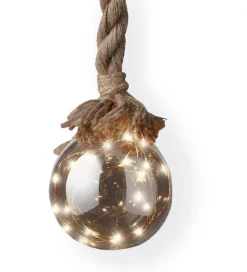 Lumineo 1X Stuks Verlichte Glazen Kerstballen Aan Touw Met 30 Lampjes Zilver/Warm Wit 15 Cm - Decoratie Kerstballen Met Licht Fashion