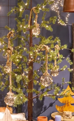 Lumineo 1X Stuks Verlichte Glazen Kerstballen Aan Touw Met 30 Lampjes Zilver/Warm Wit 15 Cm - Decoratie Kerstballen Met Licht Fashion