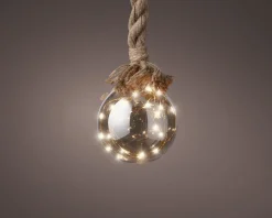Lumineo 1X Stuks Verlichte Glazen Kerstballen Aan Touw Met 30 Lampjes Zilver/Warm Wit 15 Cm - Decoratie Kerstballen Met Licht Fashion