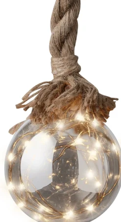 Lumineo 1X Stuks Verlichte Glazen Kerstballen Aan Touw Met 30 Lampjes Zilver/Warm Wit 15 Cm - Decoratie Kerstballen Met Licht Fashion