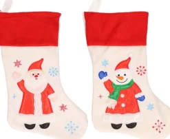 Merkloos Kerstsokken>2X Stuks Witte Kerstsokken Met Sneeuwpoppen En Kerstmannen Print 48 Cm - Kerstversiering/Kerstdecoratie Sokken