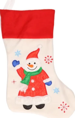 Merkloos Kerstsokken>2X Stuks Witte Kerstsokken Met Sneeuwpoppen En Kerstmannen Print 48 Cm - Kerstversiering/Kerstdecoratie Sokken