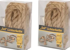 Merkloos 2X Touwverlichting Jute Met Warm Witte Led Lampjes 2 Meter Op Batterijen Met Timer - Kerstverlichting Lichtsnoeren Cheap