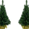 Decoris 2X Volle Mini Kunst Kerstboompjes/Kunstboompjes In Jute Zak 35 Cm - Kunst Kerstbomen / Kunstbomen - Miniboompjes Discount