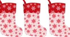 Merkloos Kerstsokken>3X Wit/Rode Kerstsokken Met Sneeuwvlokken Print 40 Cm - Kerstversiering/Kerstdecoratie Sokken