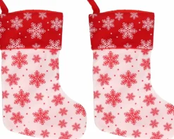 Merkloos Kerstsokken>2X Wit/Rode Kerstsokken Met Sneeuwvlokken Print 40 Cm - Kerstversiering/Kerstdecoratie Sokken