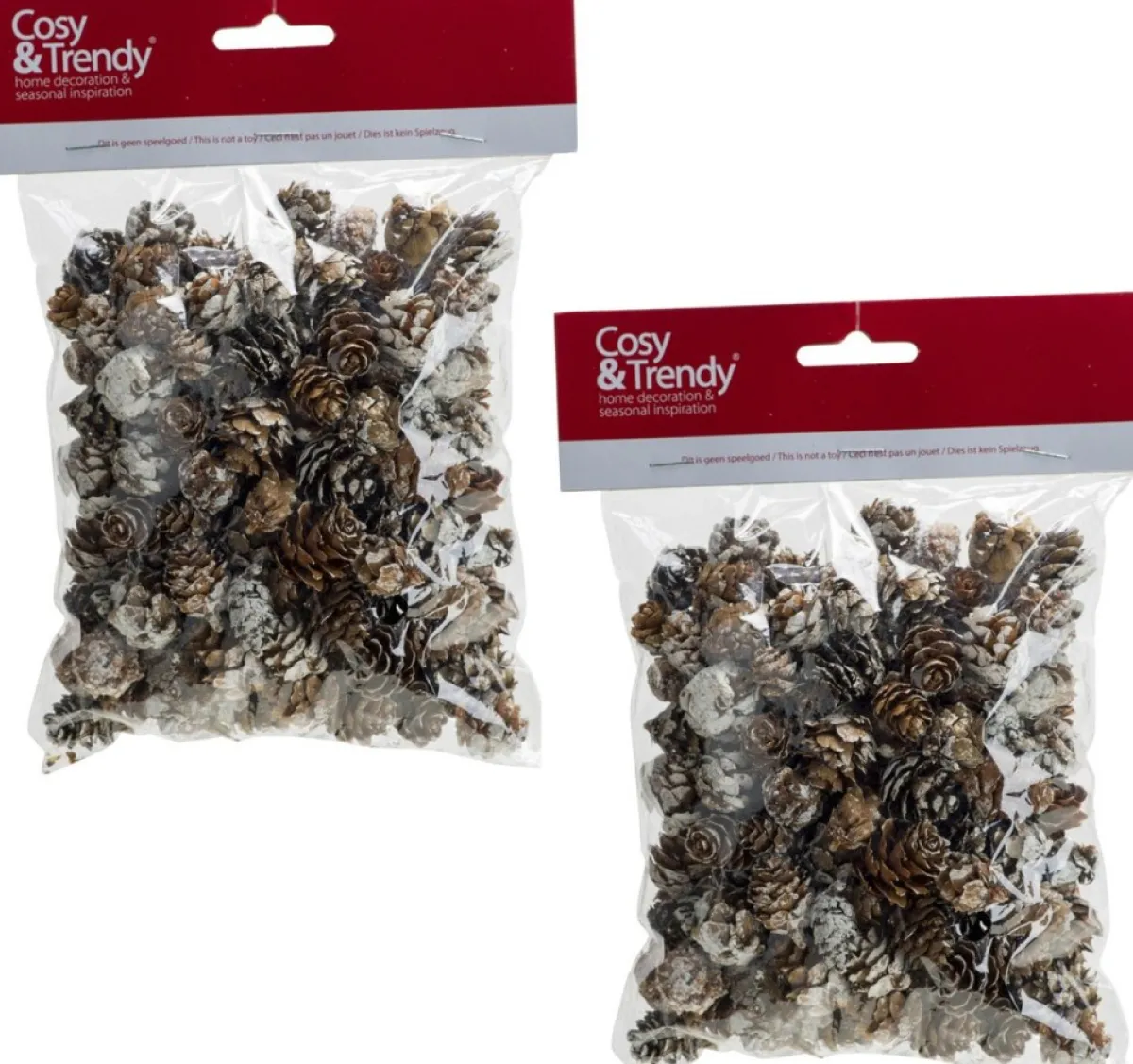 Cosyu0026Trendy Kerststukjes>2X Zakjes Met 100 Gram Decoratie Dennenappels Met Sneeuw - Kerststukje/Herfststukje Versiering - Dennenappeltzakjes