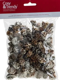 Cosyu0026Trendy Kerststukjes>Zak Met 100 Gram Decoratie Dennenappels Met Sneeuw