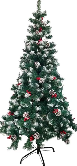 discountershop Zilverspar Kunstkerstboom - 150 Cm - 450 Toppen Met Sneeuw Kunstkerstboom - Groen - 150 Cm Sale
