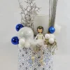 ZoeZo Design Kerststukjes> - Kerststuk - Kerststukje - Wit - Blauw - Aardewerk Pot - Met Waxinelichtjeshouder - Hoogte 31 Cm - O 16 Cm