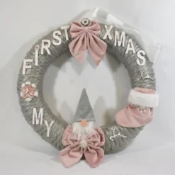 ZoeZo Design Kerstkransen> - Krans - Geboorte Krans - Eerste Kerst - First Christmas - Babykrans - Kraamvisite - Kraambezoek - Kabouter - Kerst - Hangkrans - O 35 Cm
