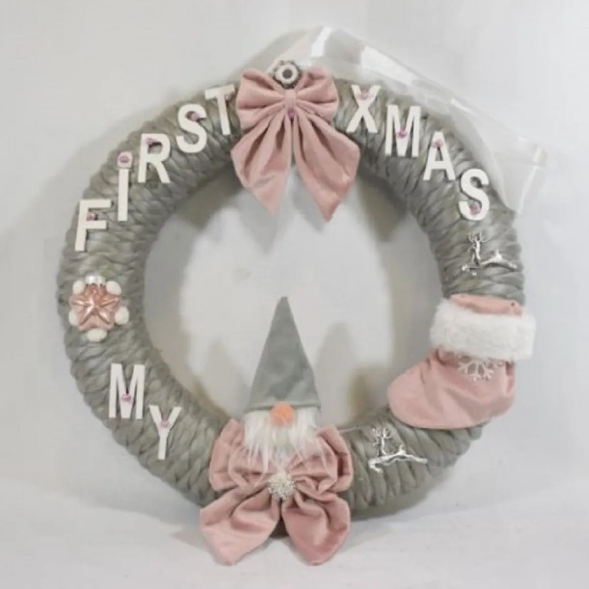ZoeZo Design Kerstkransen> - Krans - Geboorte Krans - Eerste Kerst - First Christmas - Babykrans - Kraamvisite - Kraambezoek - Kabouter - Kerst - Hangkrans - O 35 Cm